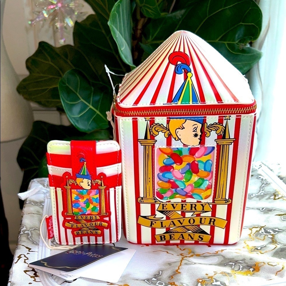 NEW Rare Set Harry Potty Loungefly Bertie Botts Jelly Bean Bag & Card Holder